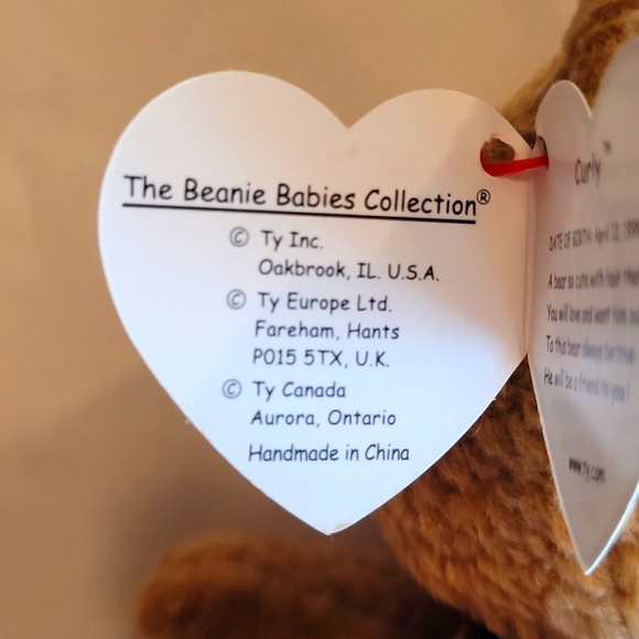 Curly Beanie Baby Retired Bear NWT Rare Edition with Multiple Tag Errors - Picture 4 of 8